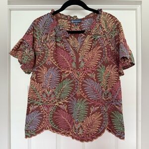 Democracy Pink Green Blouse with Peter Pan Collar